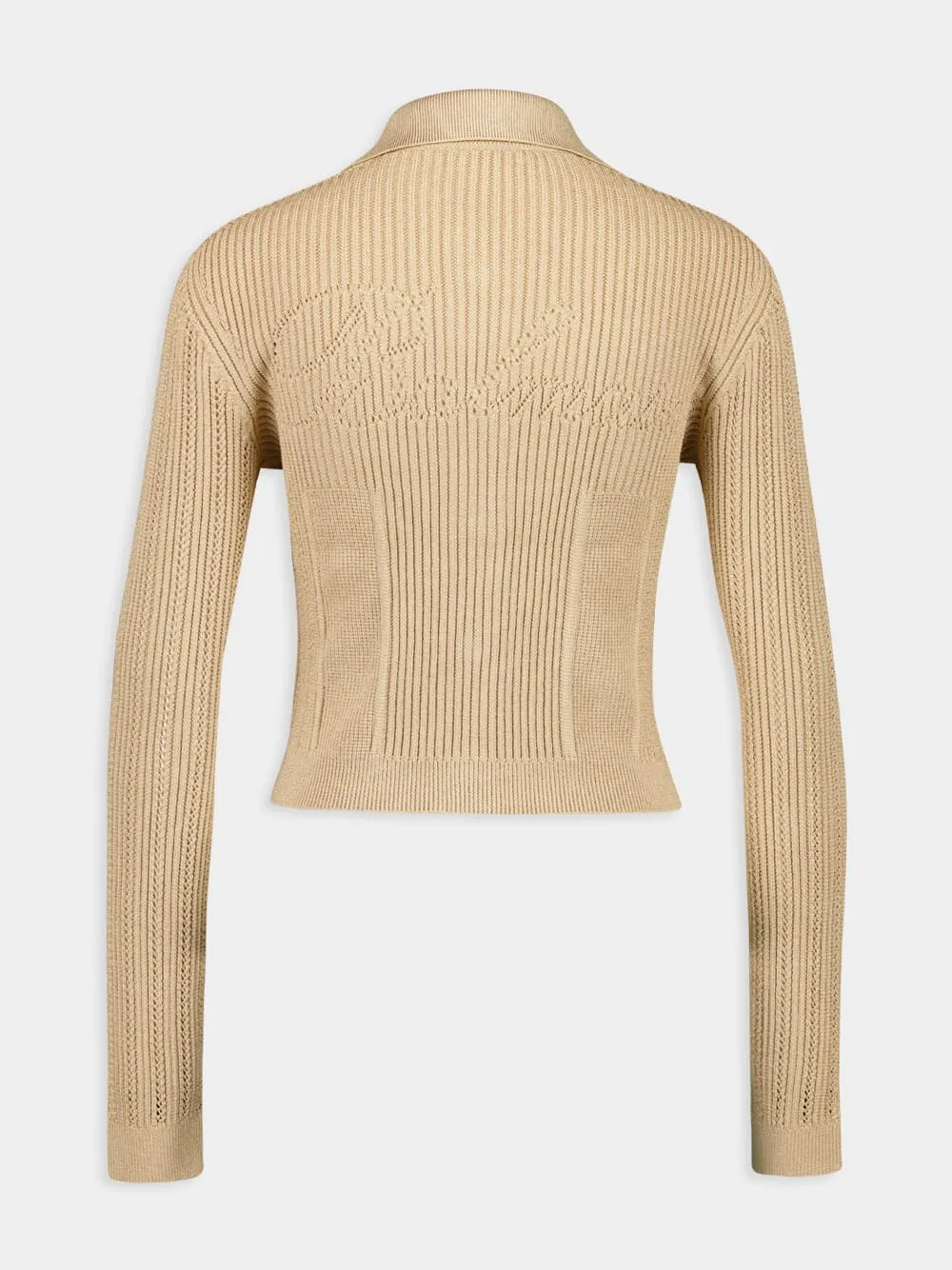 Beige Cropped Ribbed Knit Cardigan sold by Fashion Clinic product image thumbnail 3