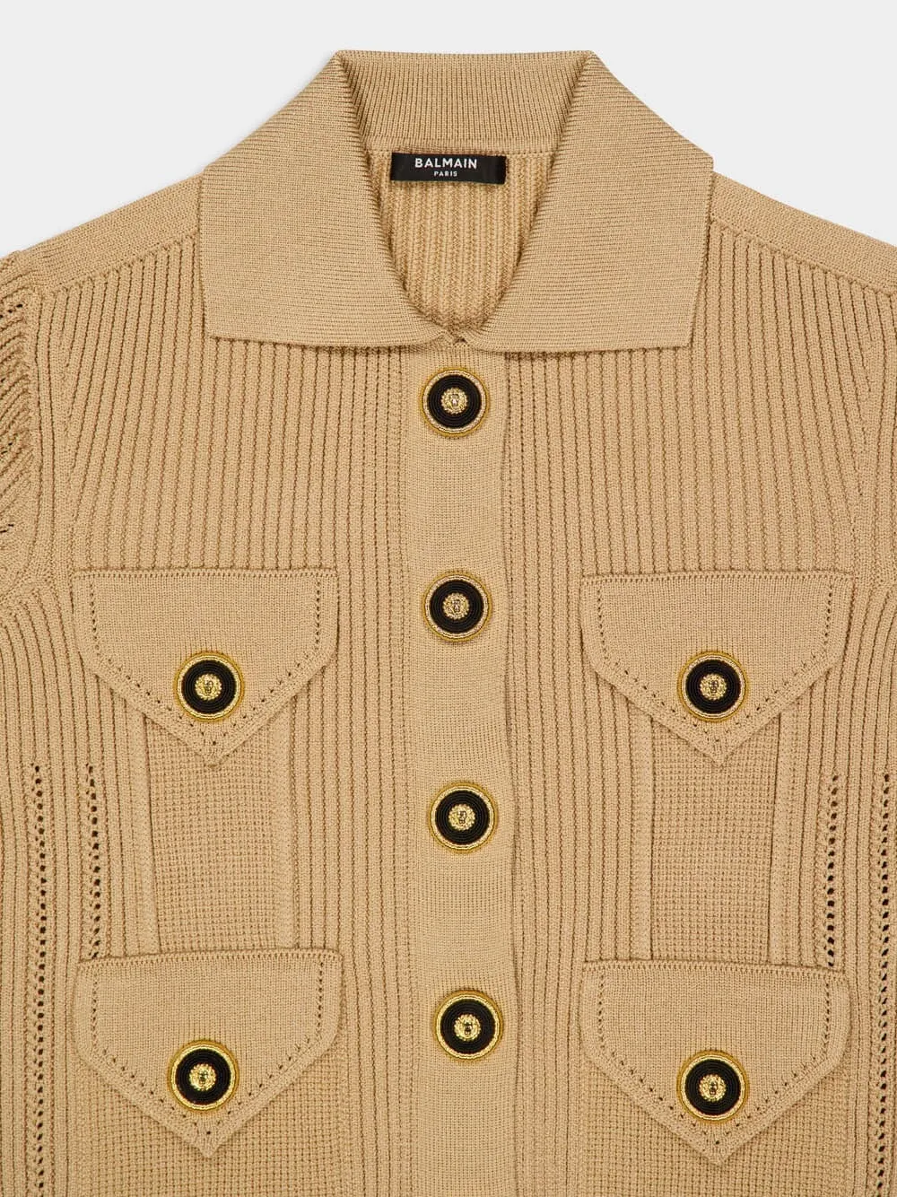 Beige Cropped Ribbed Knit Cardigan sold by Fashion Clinic product image thumbnail 4