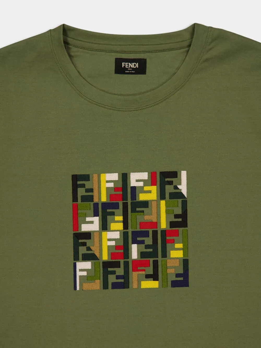 Olive Green Cotton T-Shirt with FF Embroidery sold by Fashion Clinic product image thumbnail 3