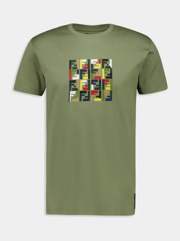 Olive Green Cotton T-Shirt with FF Embroidery sold by Fashion Clinic
