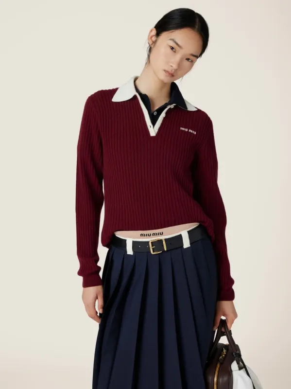 Amaranth Ribbed Cashmere Polo Shirt sold by Fashion Clinic