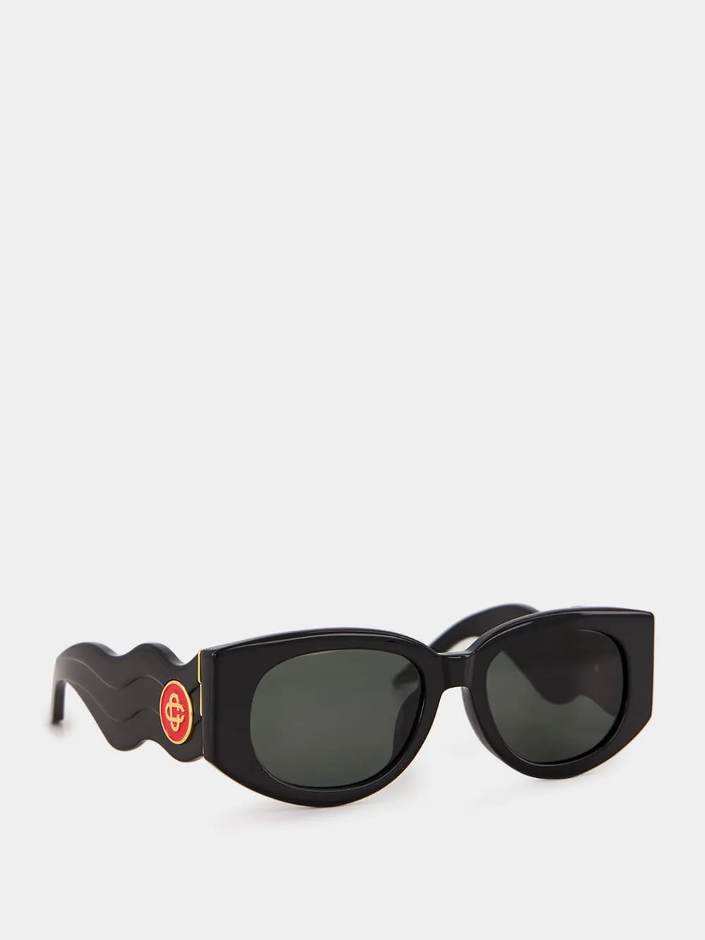 Black Oval Wave Acetate Sunglasses sold by Fashion Clinic product image thumbnail 2