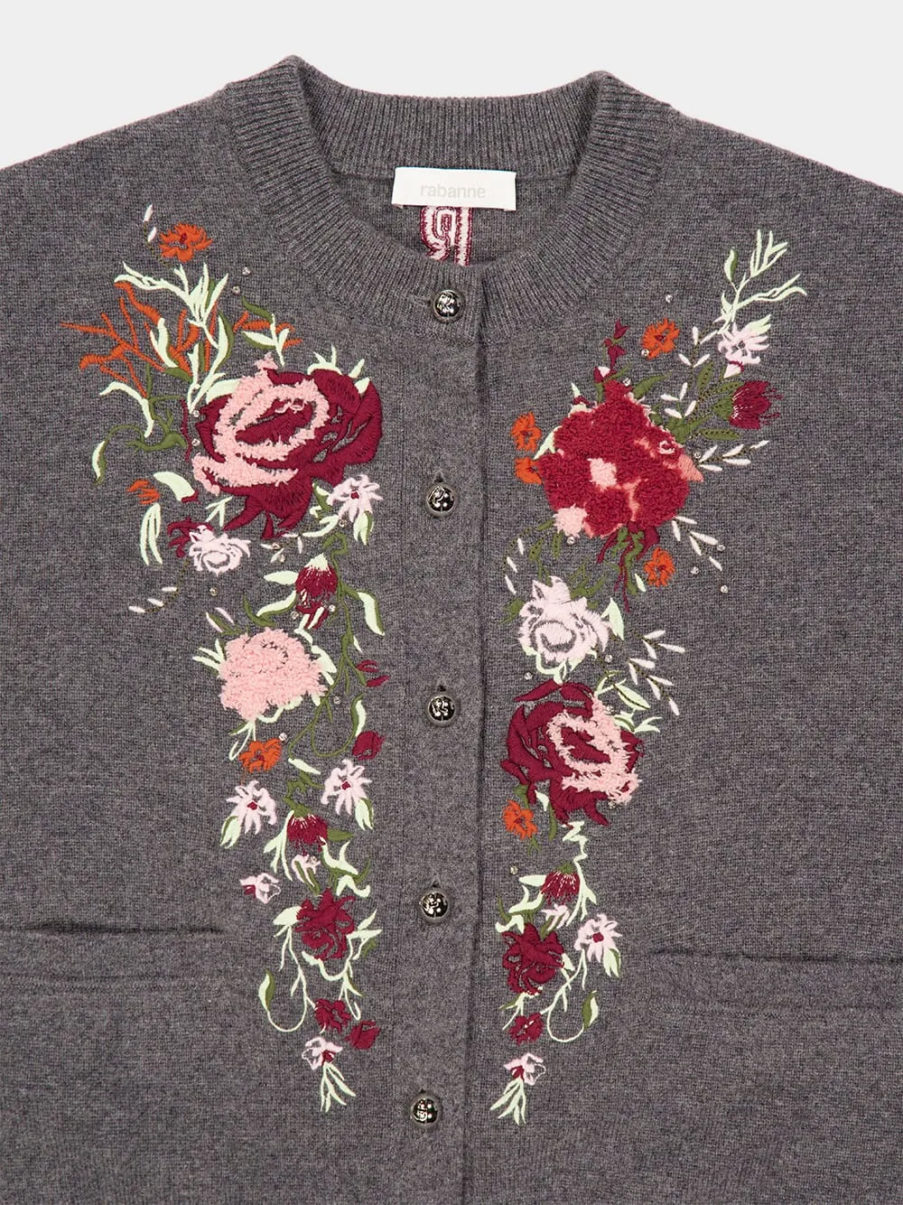 Grey Wool Cashmere Floral Embroidered Cardigan sold by Fashion Clinic product image thumbnail 5