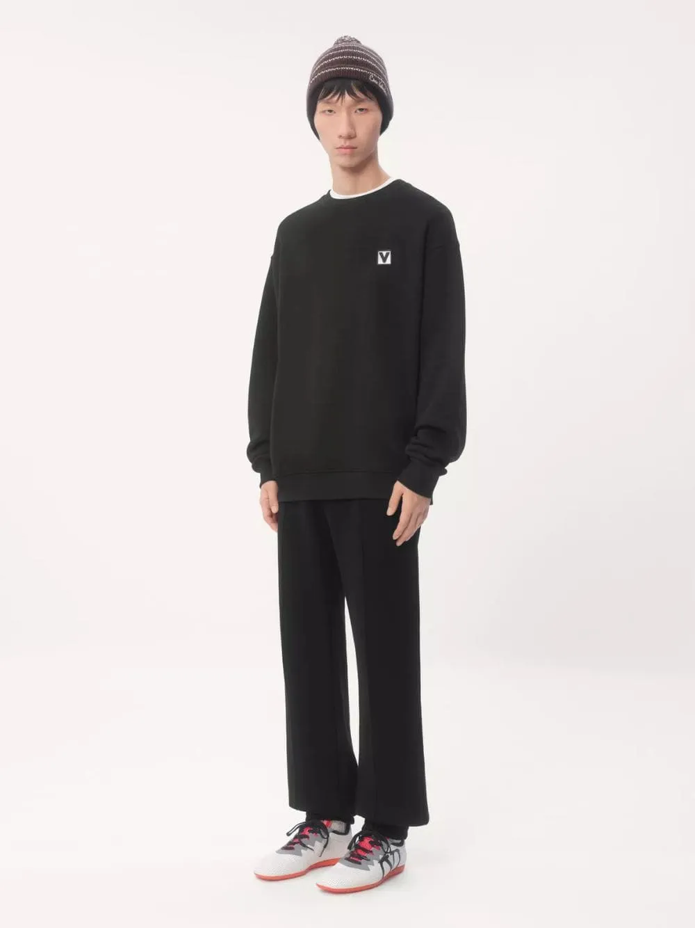 Black Cotton Crewneck Sweatshirt with Chez Valentino Patch sold by Fashion Clinic product image thumbnail 2