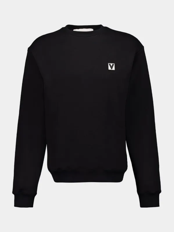 Black Cotton Crewneck Sweatshirt with Chez Valentino Patch sold by Fashion Clinic