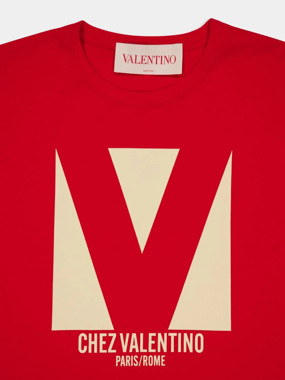 Red Cotton T-Shirt with Chez Valentino Print sold by Fashion Clinic product image thumbnail 3