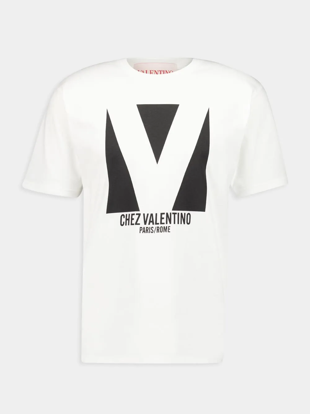 White Chez Valentino Print Cotton T-Shirt sold by Fashion Clinic