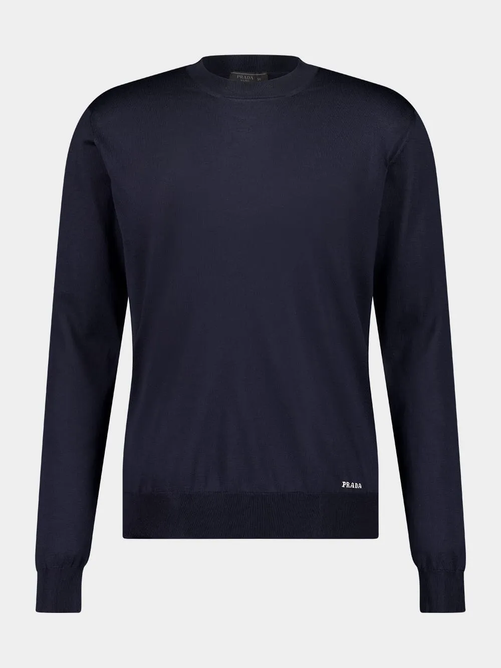 Navy Blue Silk Crew-Neck Sweater sold by Fashion Clinic