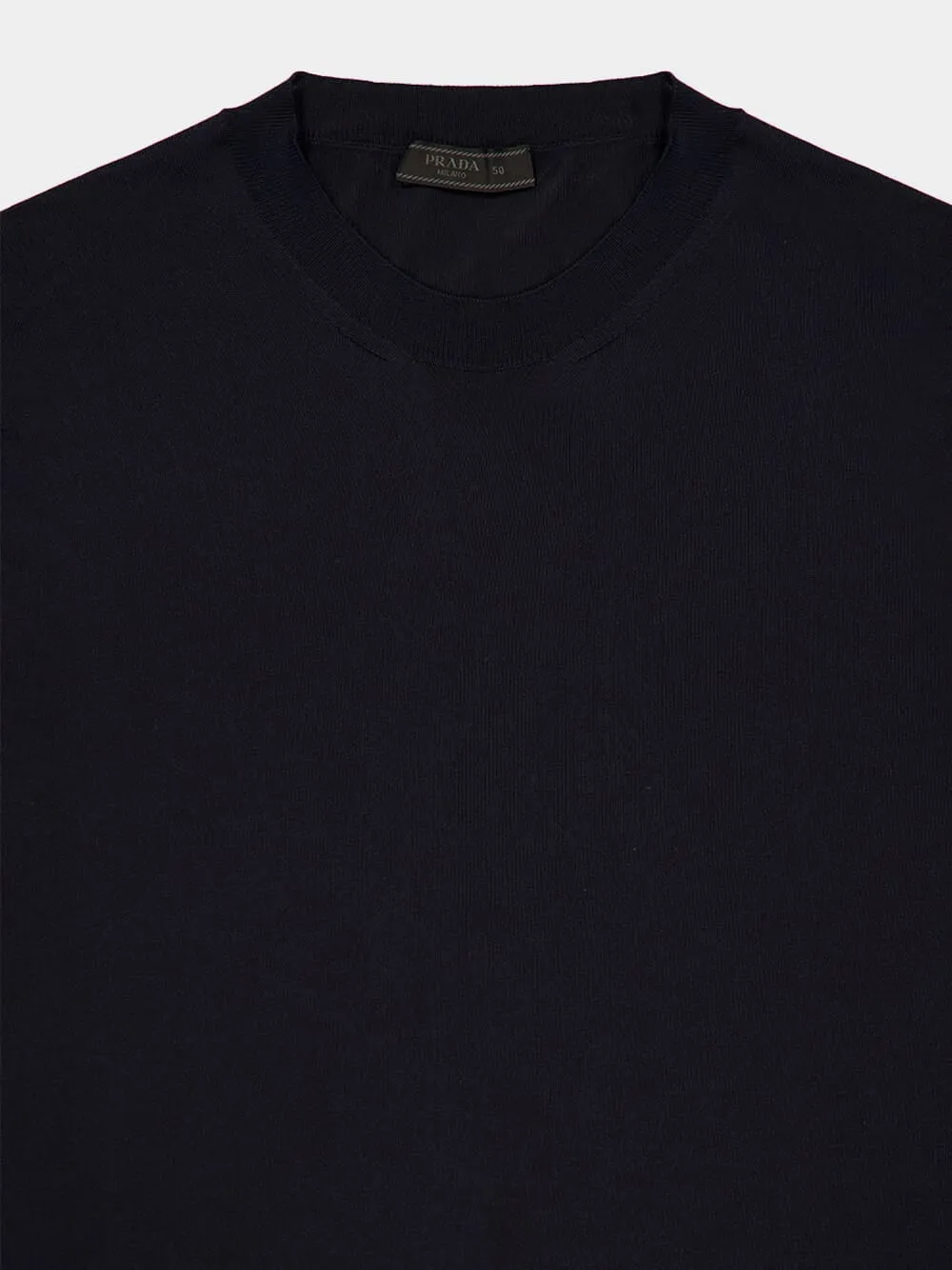 Navy Blue Silk Crew-Neck Sweater sold by Fashion Clinic product image thumbnail 3