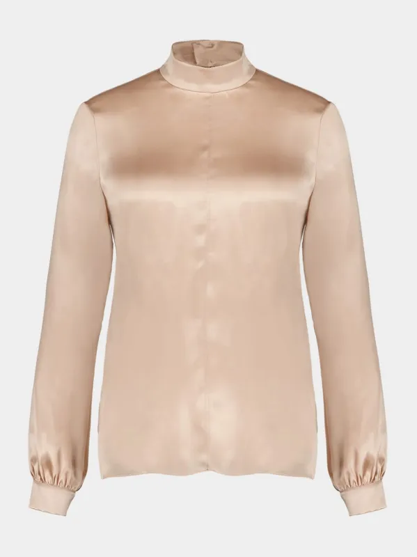 Champagne Mock Neck Blouse Charmeuse sold by Fashion Clinic