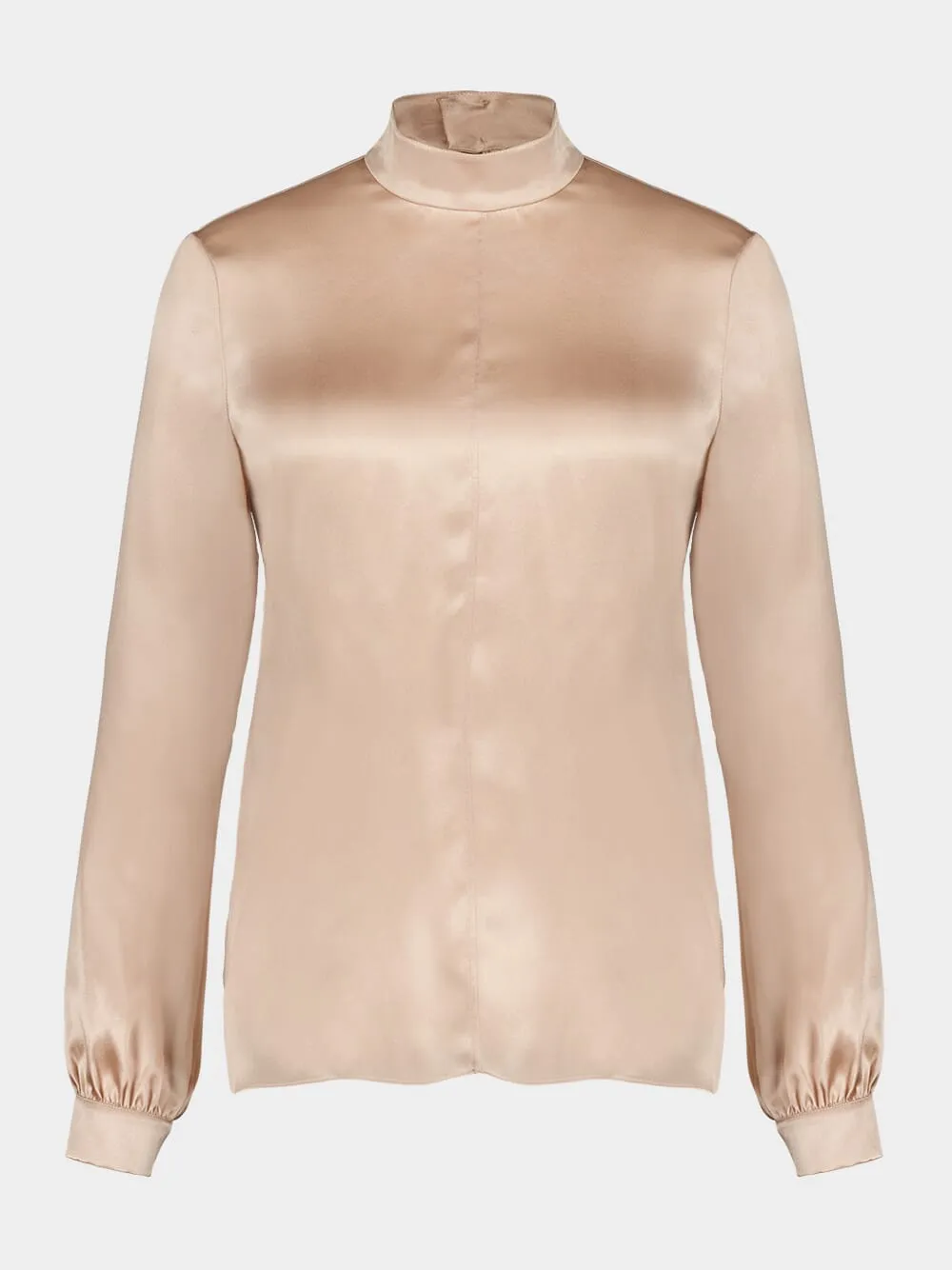 Champagne Mock Neck Blouse Charmeuse sold by Fashion Clinic