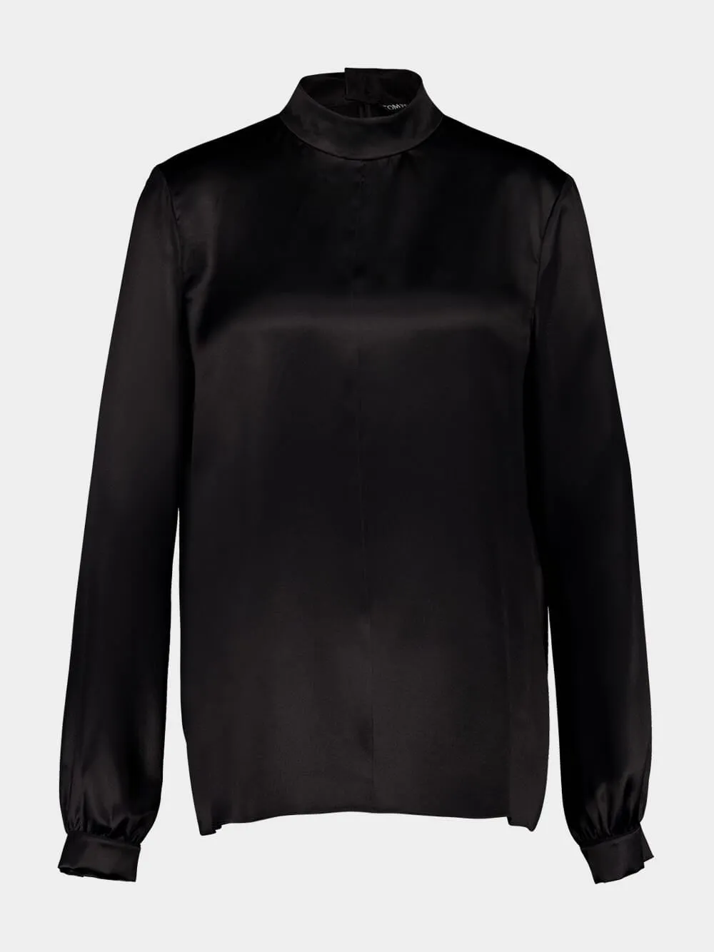 Black Mock Neck Blouse Charmeuse sold by Fashion Clinic