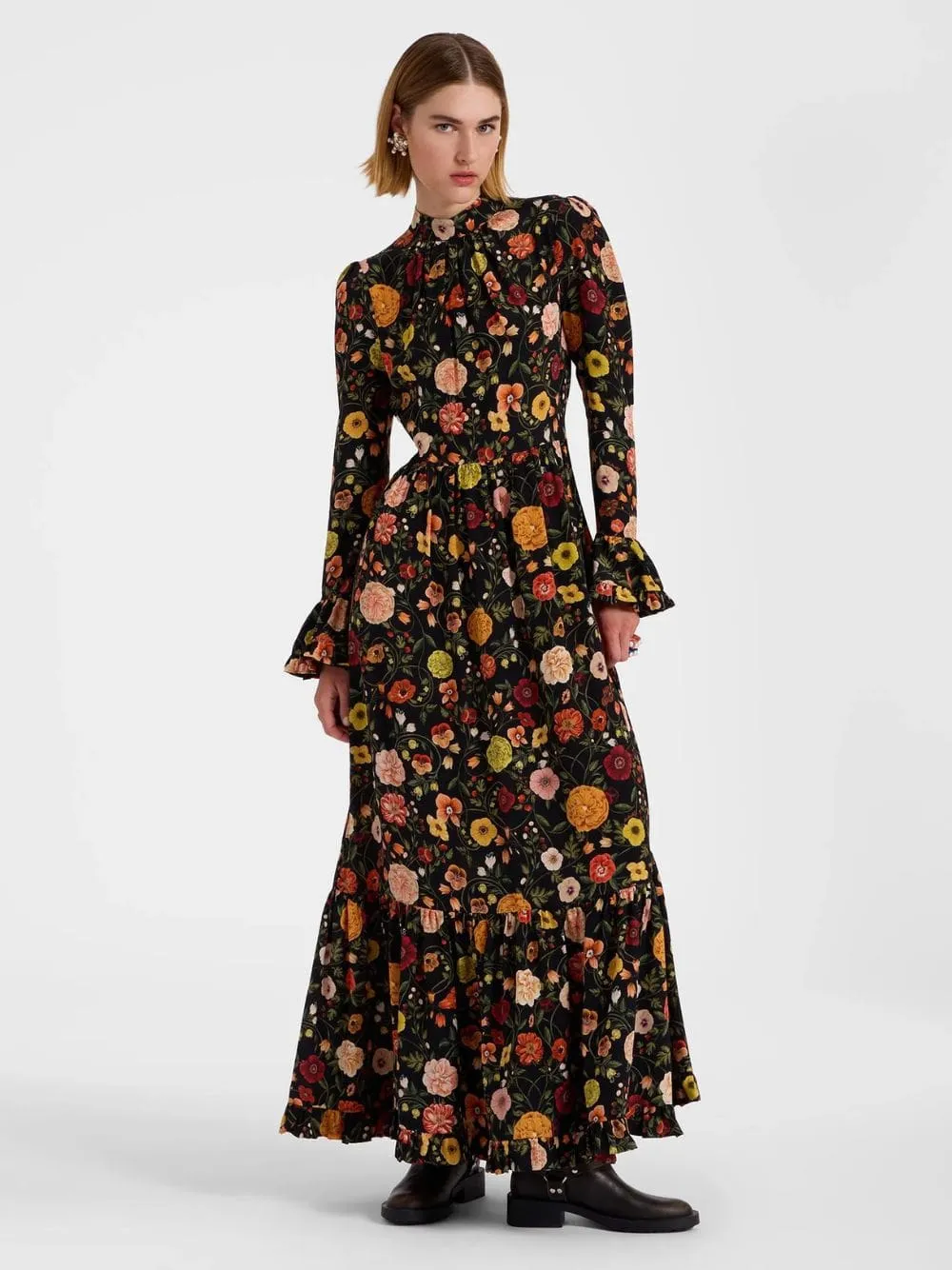 Black Floral Silk Maxi Dress sold by Fashion Clinic