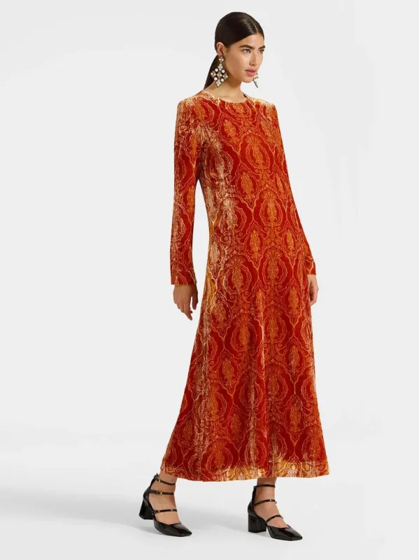 Orange Velvet Devoré Swing Dress sold by Fashion Clinic