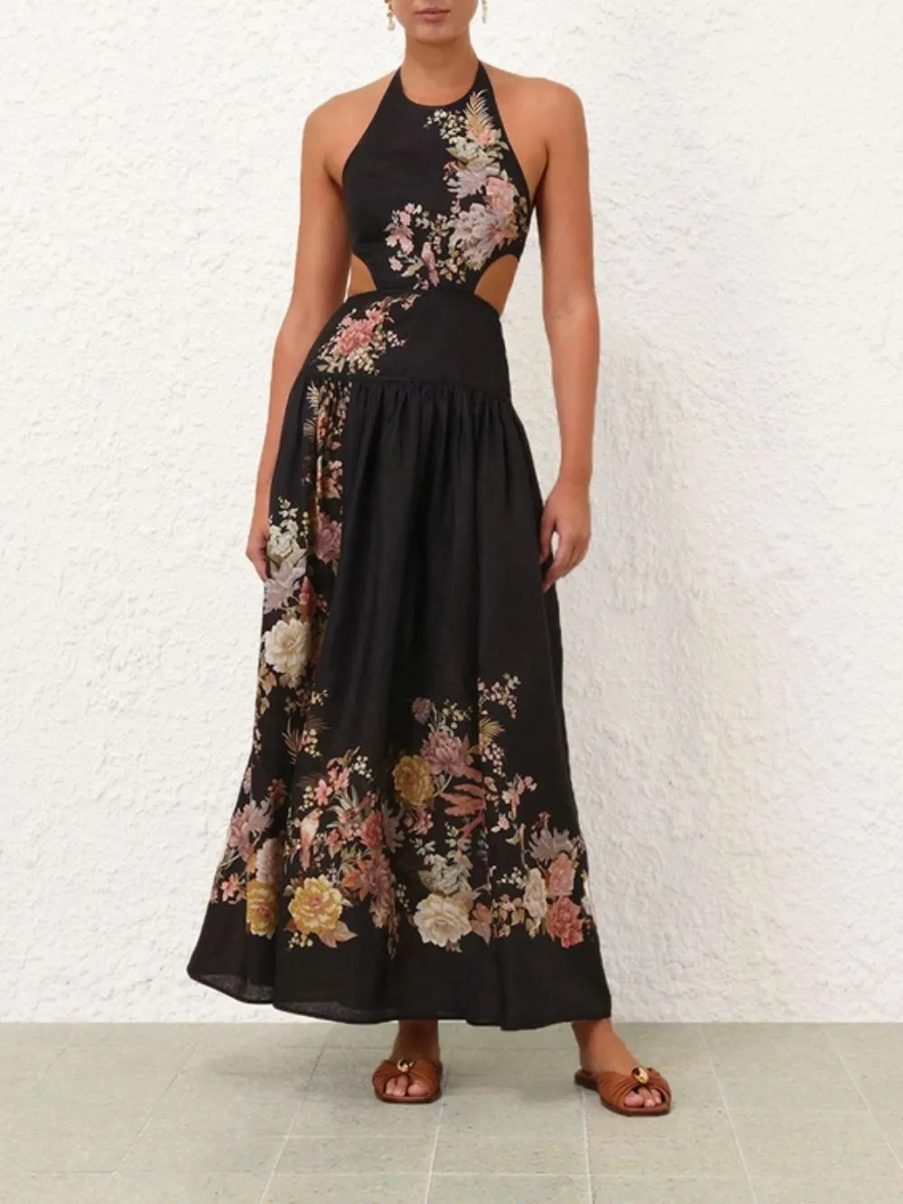 Black Floral Tallow Halter Midi Dress sold by Fashion Clinic product image thumbnail 2