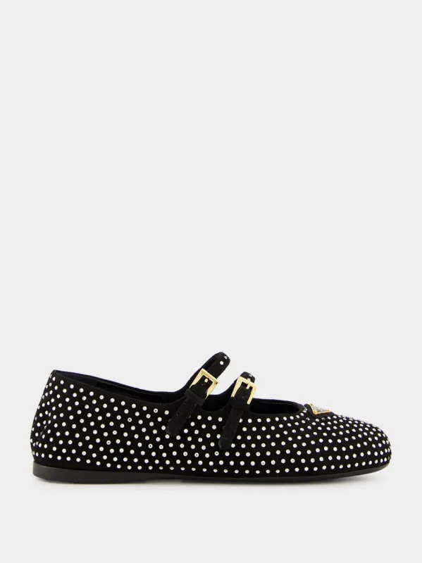 Black Suede Crystal Ballerinas sold by Fashion Clinic