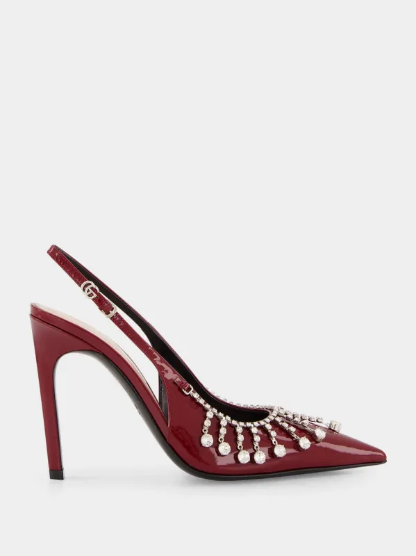 Burgundy Pumps with Crystal Chain sold by Fashion Clinic