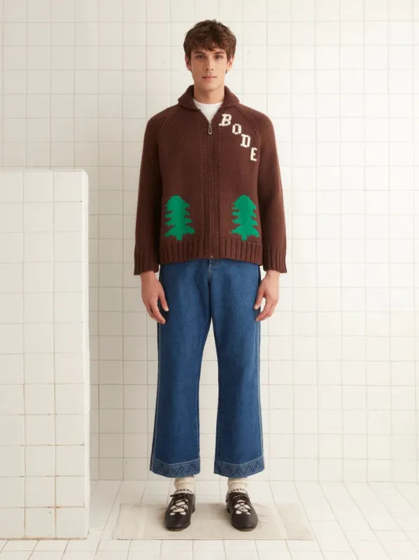 Brown Fir Shawl Collar Hand-Knit Cardigan sold by Fashion Clinic