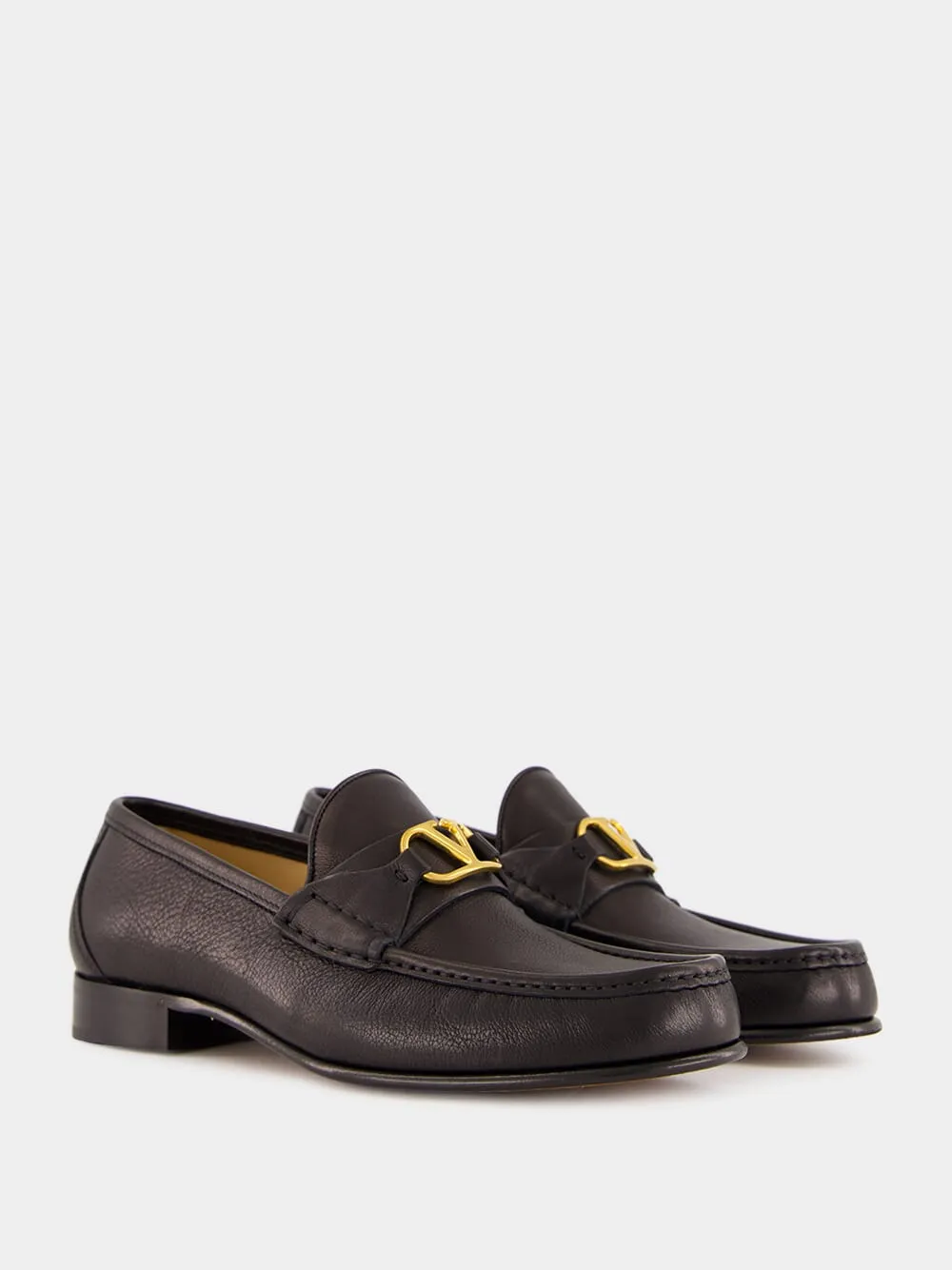 Brass Logo Black Leather Loafers sold by Fashion Clinic product image thumbnail 3