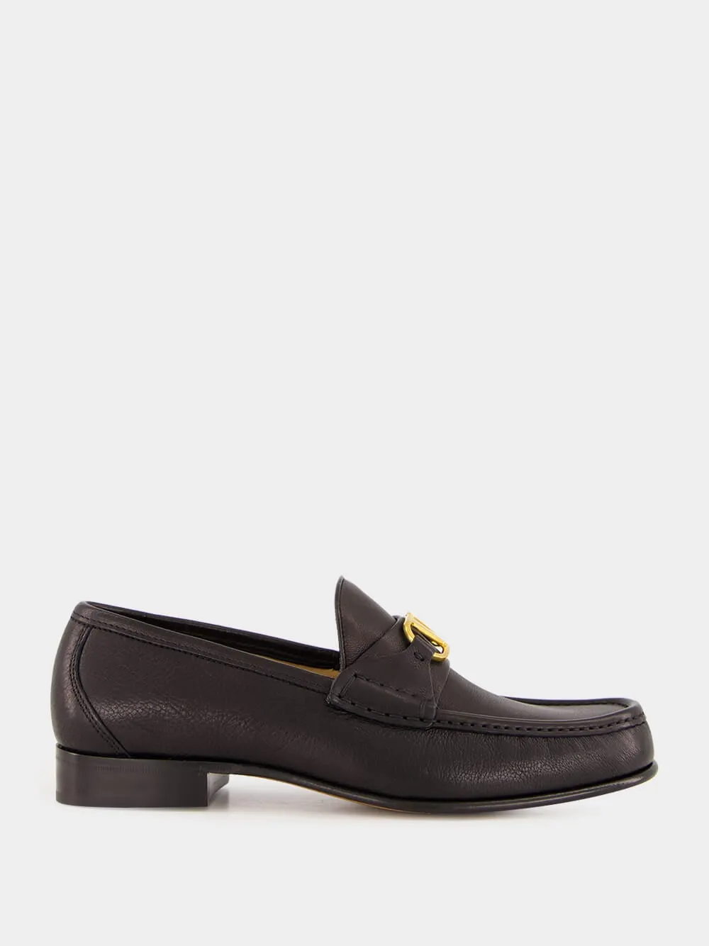 Brass Logo Black Leather Loafers sold by Fashion Clinic