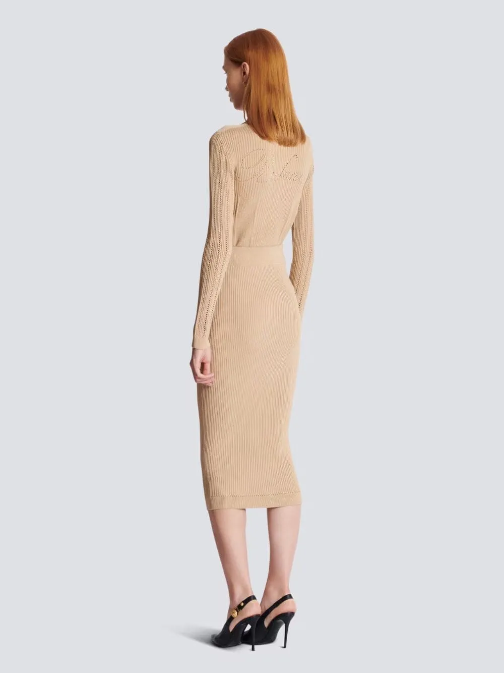 Beige Ribbed Knit Midi Skirt sold by Fashion Clinic product image thumbnail 3