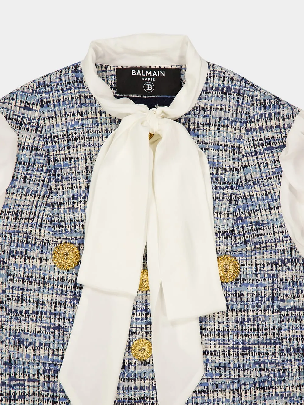 Blue Tweed & Crepe Cropped Jacket sold by Fashion Clinic product image thumbnail 3