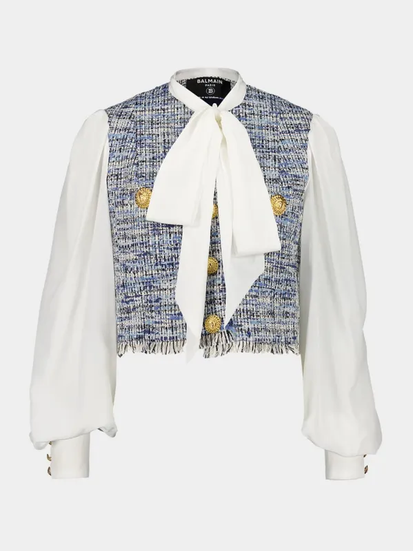 Blue Tweed & Crepe Cropped Jacket sold by Fashion Clinic