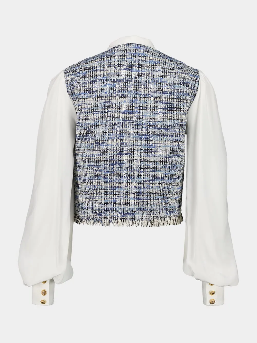 Blue Tweed & Crepe Cropped Jacket sold by Fashion Clinic product image thumbnail 2