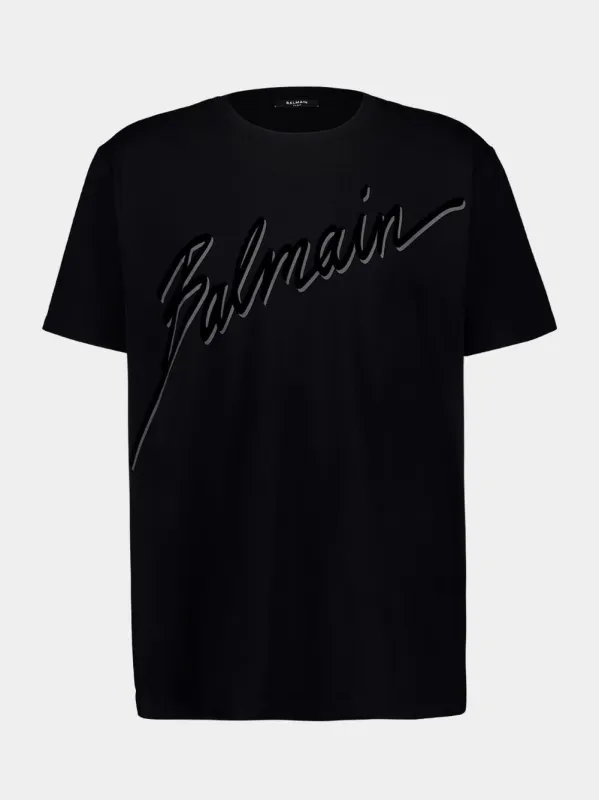 Black Flocked Logo T-Shirt sold by Fashion Clinic
