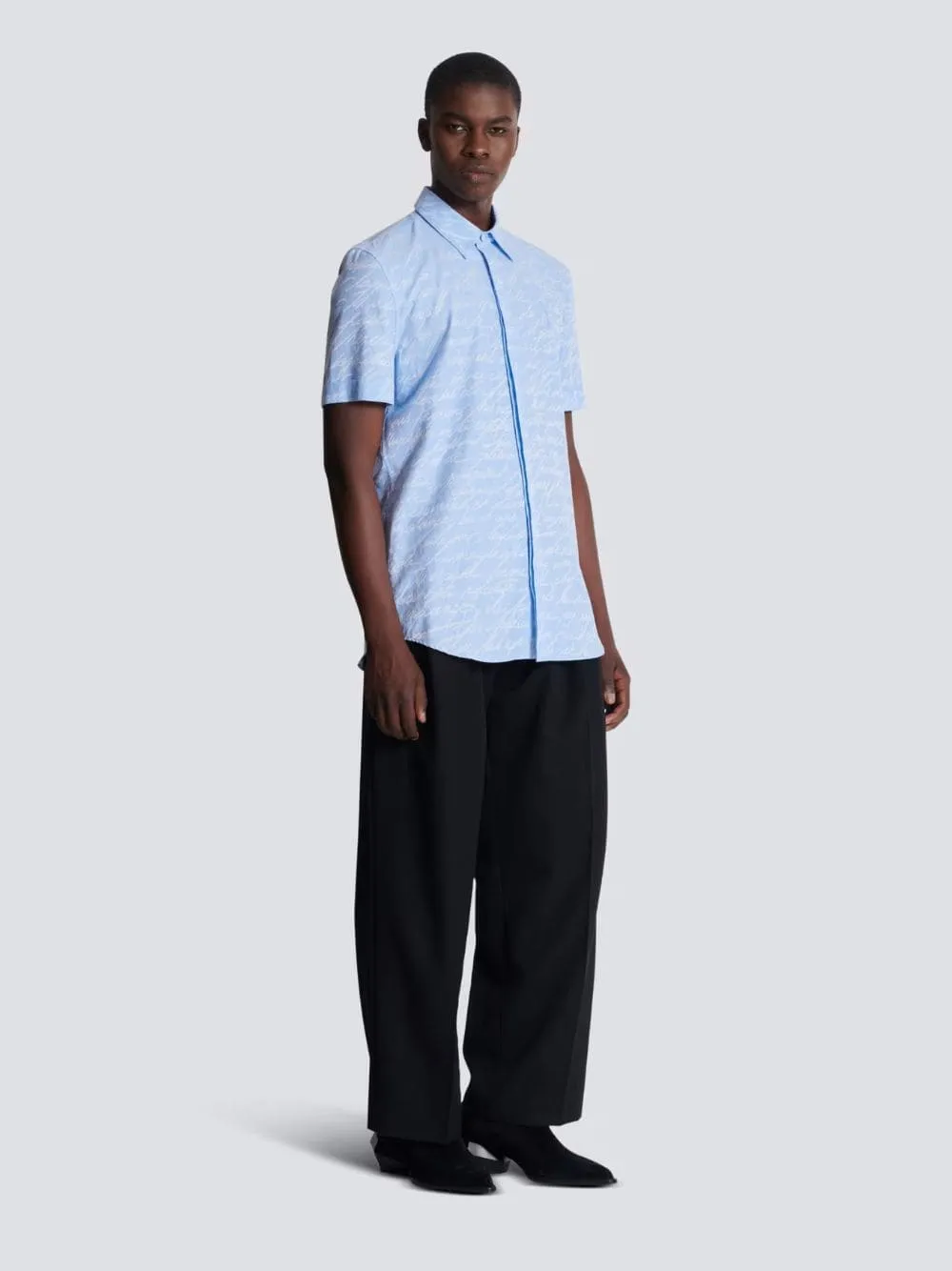 Blue Jacquard "Love Letter" Print Shirt sold by Fashion Clinic