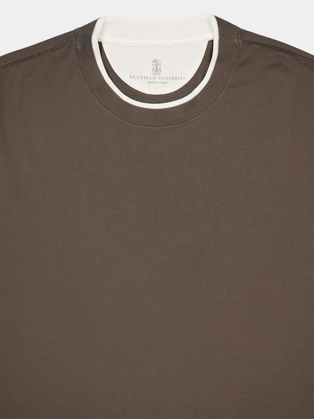 Brown Faux-Layered Cotton Crew-Neck T-Shirt sold by Fashion Clinic product image thumbnail 3