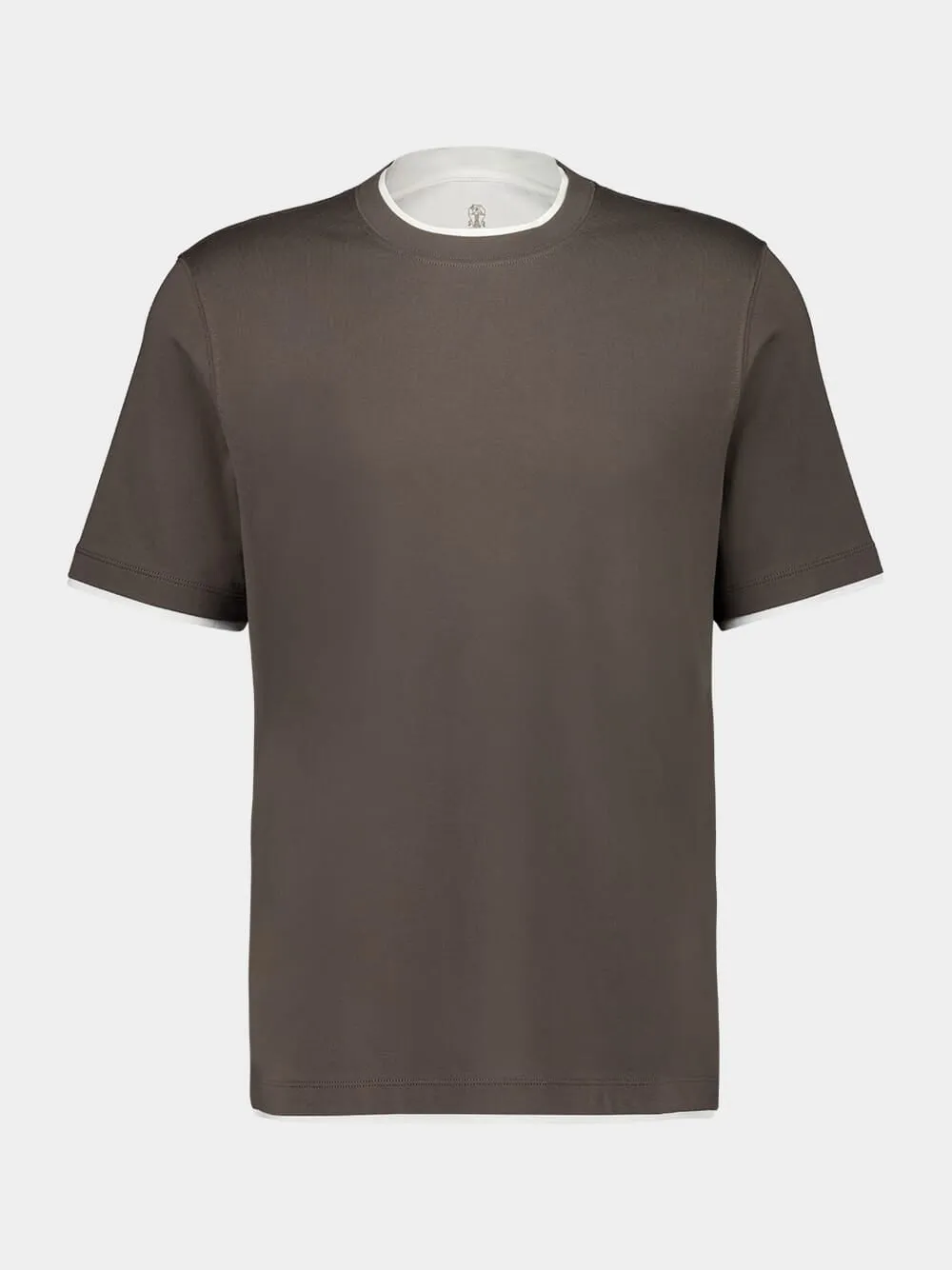 Brown Faux-Layered Cotton Crew-Neck T-Shirt sold by Fashion Clinic