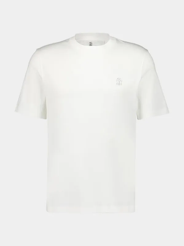 White Cotton Crew-Neck T-Shirt with Logo sold by Fashion Clinic