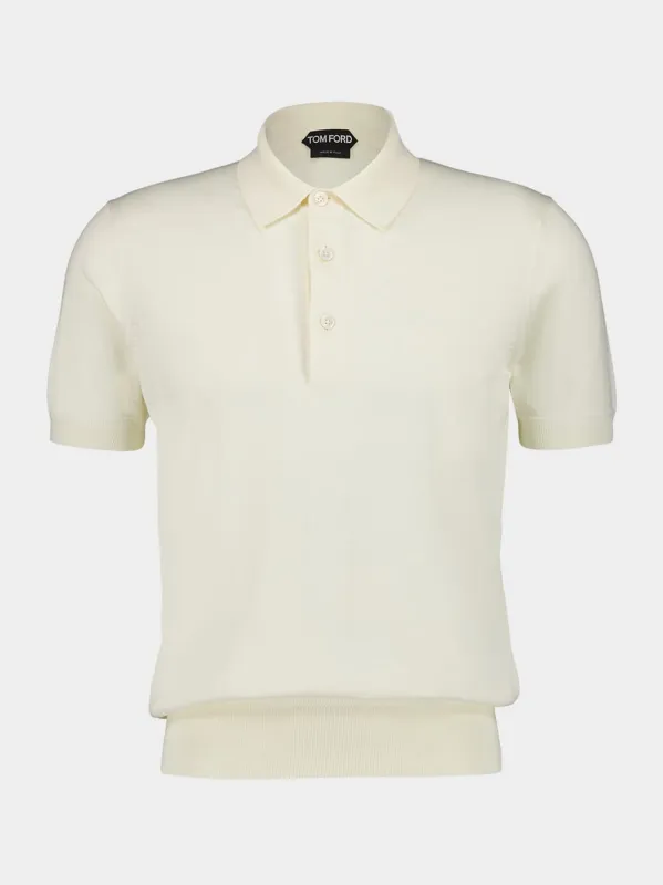 Cream Short-Sleeve Cotton Polo Shirt made by Tom Ford