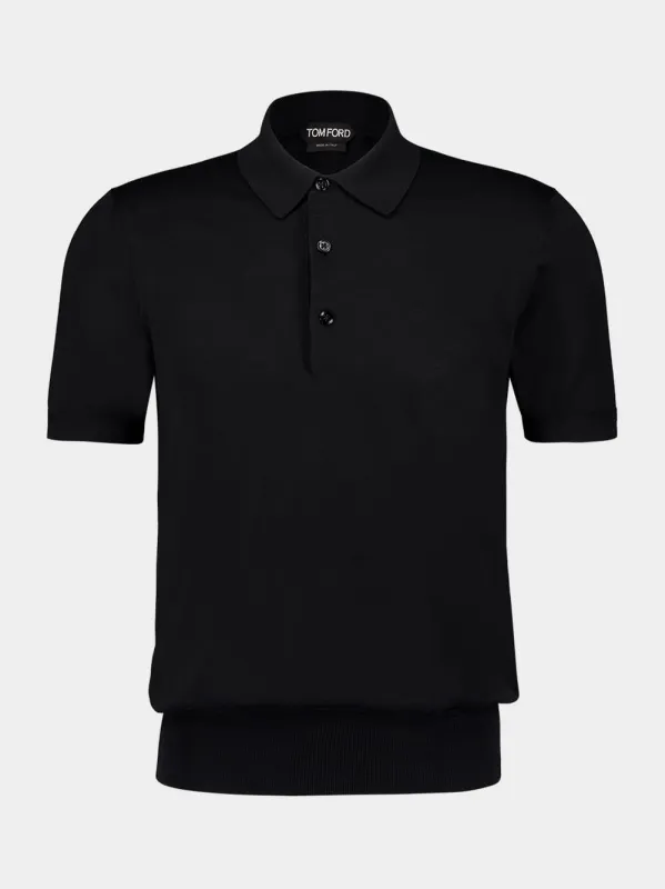 Black Short-Sleeve Cotton Polo Shirt sold by Fashion Clinic