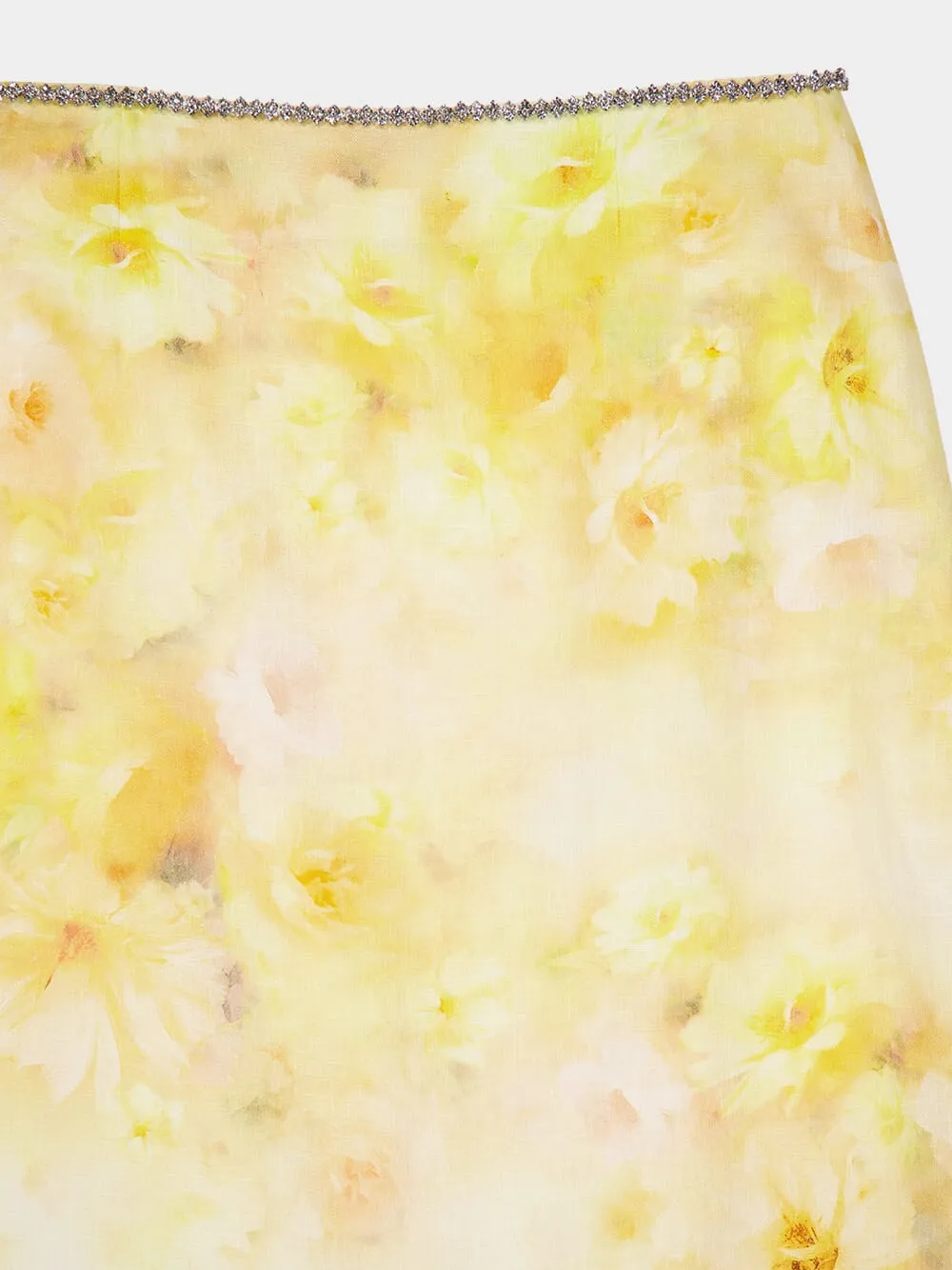 Yellow Floral Crush Scalloped Midi Skirt sold by Fashion Clinic product image thumbnail 3