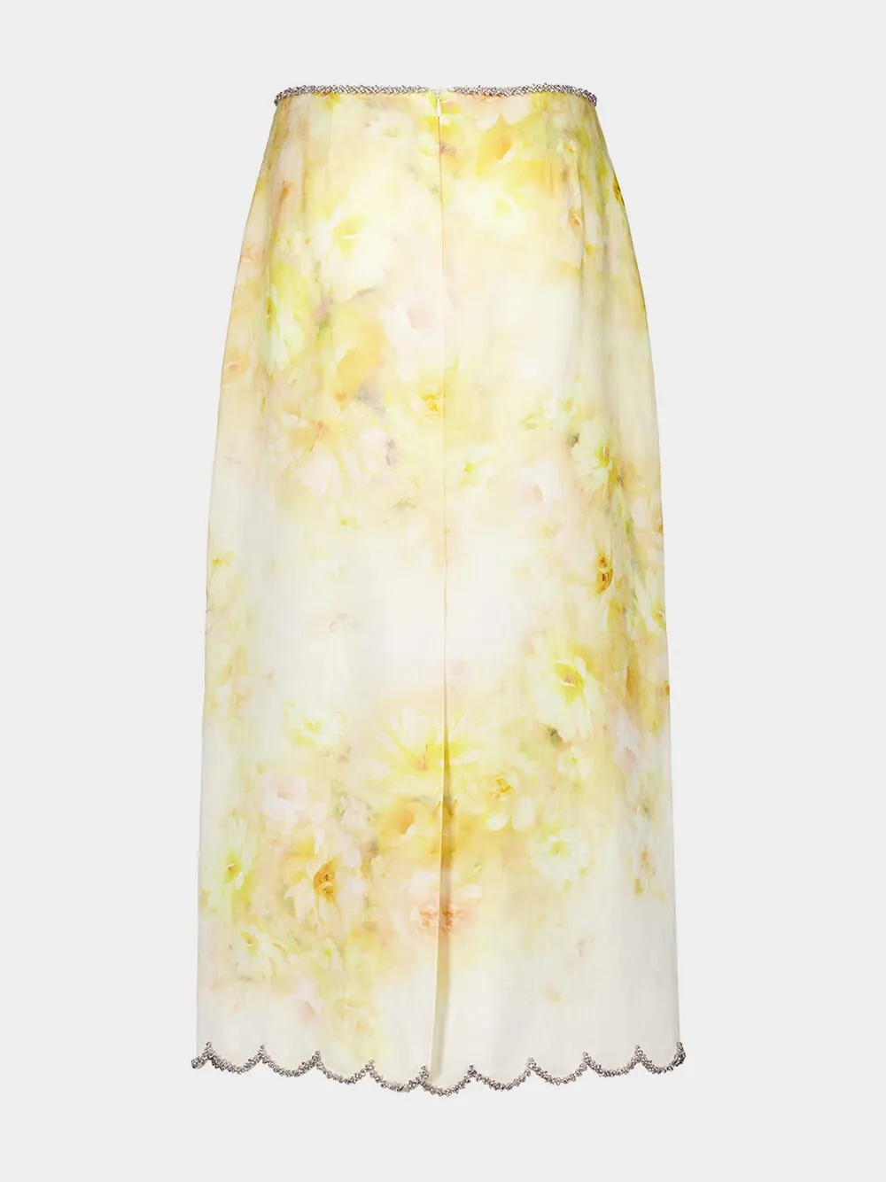 Yellow Floral Crush Scalloped Midi Skirt sold by Fashion Clinic product image thumbnail 2