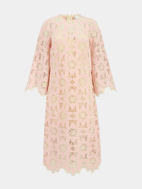 Cream Pink Ottie Lace Midi Dress made by Fashion Clinic