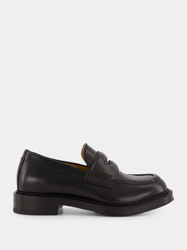 Black Leather Loafers with Web sold by Fashion Clinic