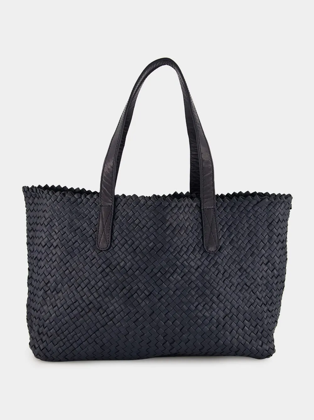 Dark Blue Woven Leather Shoulder Bag sold by Fashion Clinic