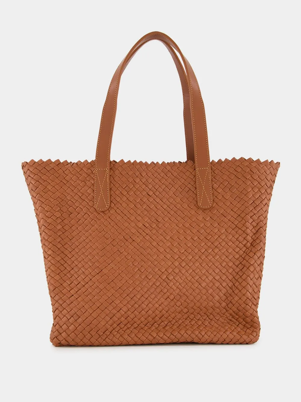 Camel Woven Leather Shoulder Bag sold by Fashion Clinic