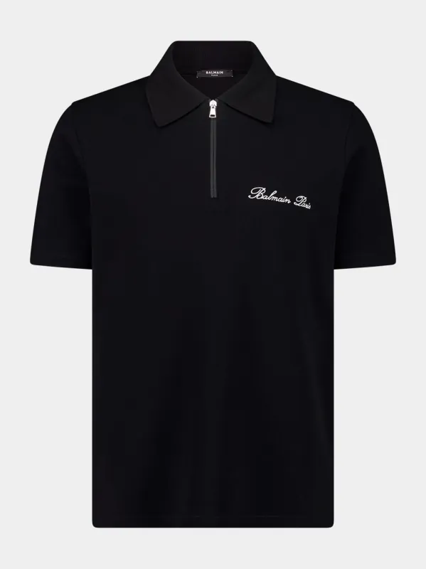 Black Embroidered Polo Shirt sold by Fashion Clinic