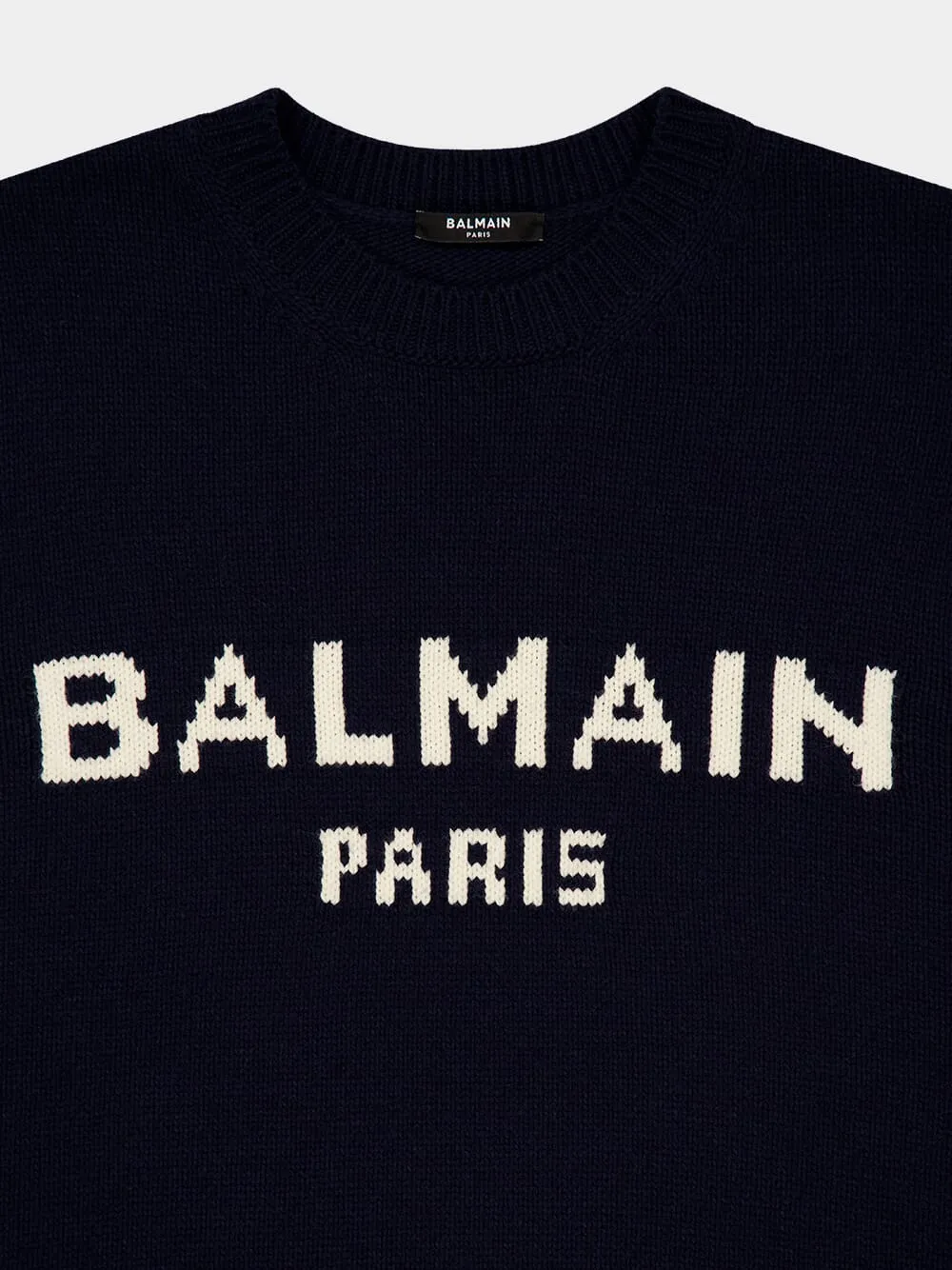 Navy Blue Intarsia Logo Sweater sold by Fashion Clinic product image thumbnail 3