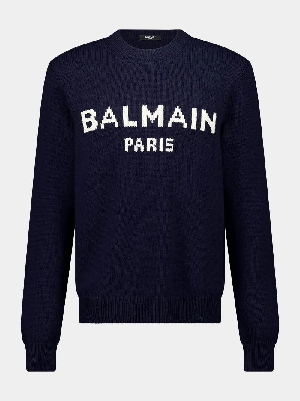 Navy Blue Intarsia Logo Sweater sold by Fashion Clinic