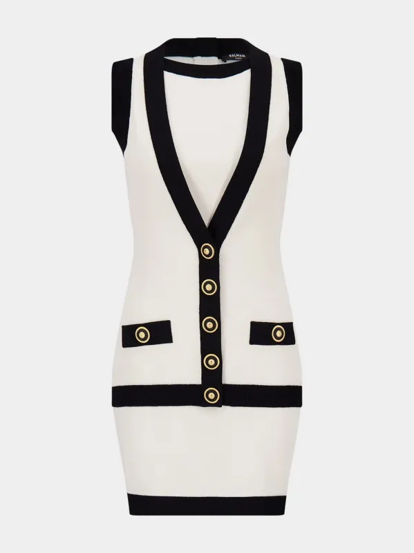 Beige Two-Tone Knit Dress with Faux Waistcoat sold by Fashion Clinic