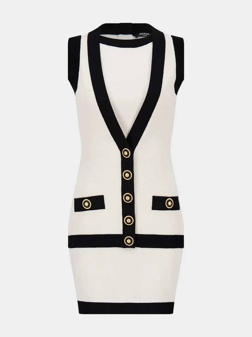 Beige Two-Tone Knit Dress with Faux Waistcoat sold by Fashion Clinic