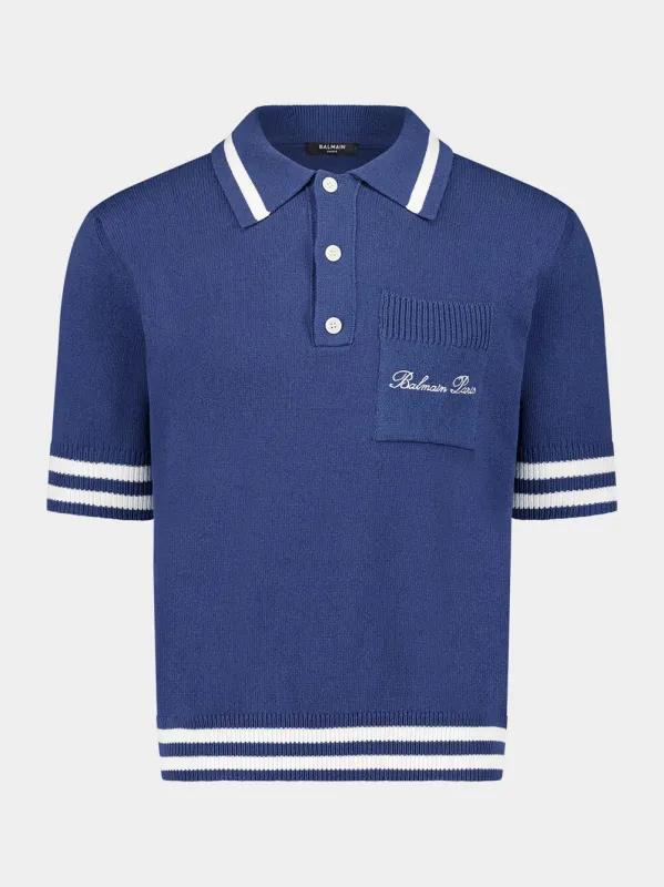 Navy Blue Signature Embroidery Cotton Polo Shirt sold by Fashion Clinic