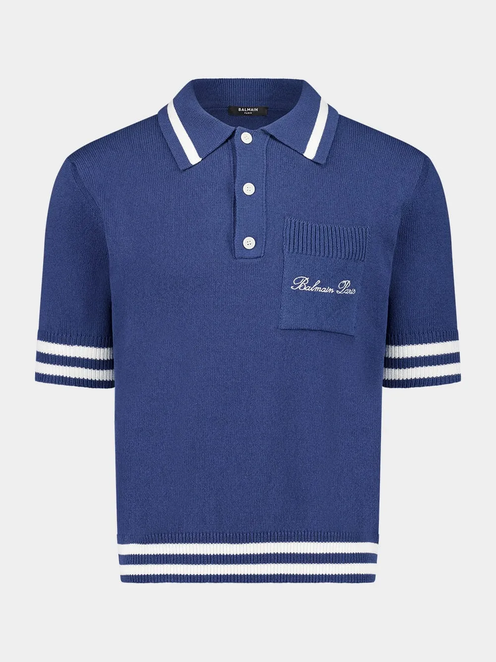 Navy Blue Signature Embroidery Cotton Polo Shirt sold by Fashion Clinic