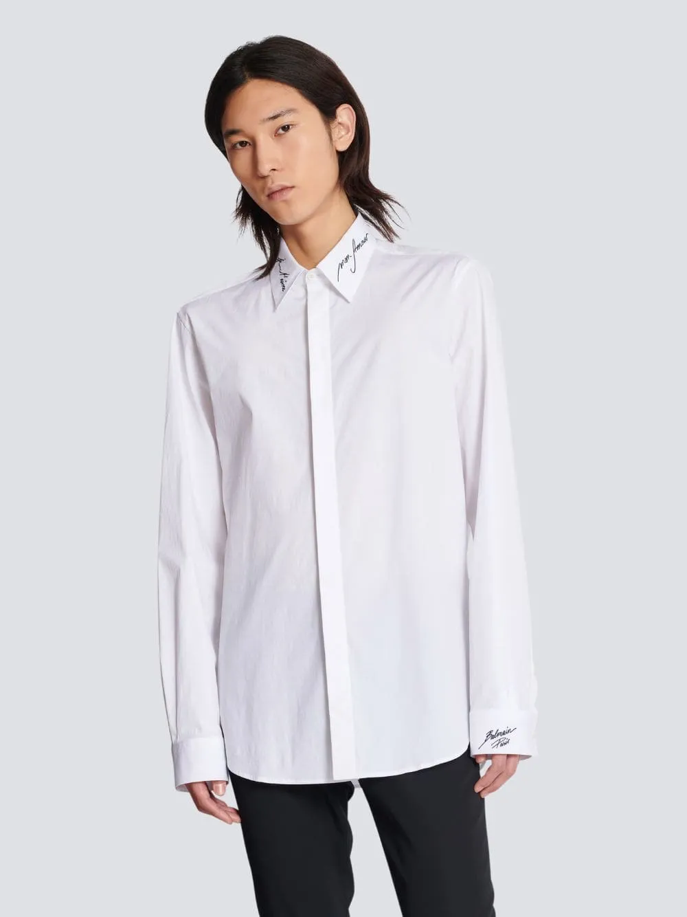 Embroidered Collar White Poplin Shirt sold by Fashion Clinic product image thumbnail 2