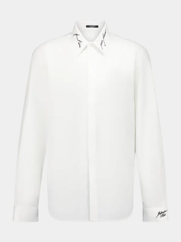 Embroidered Collar White Poplin Shirt sold by Fashion Clinic